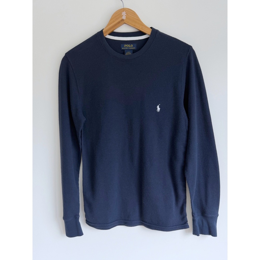Polo Ralph Lauren Mens Waffle Knit Thermal Shirt Small Navy Blue Preppy Logo